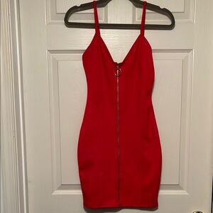 WINDSOR Red Zip-Front Bodycon Dress.  S